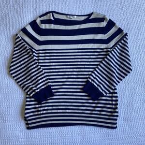 Cali and York Sweater Navy and Cream Striped Women M Sailor Nautical Classic